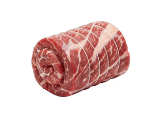 Rolled Raw Beef Roast Tied With Twine Seasoned With Salt and Pepper Isolated on Black Background with Transparent Background