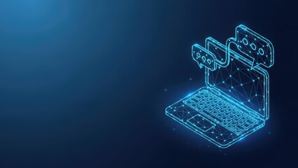 Digital laptop with chat bubbles symbolizing online communication and technology