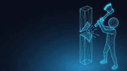 Obraz premium Wireframe structure shattering from a sharp impact