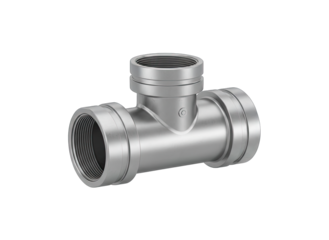 Shiny Silver Metal Three Way Pipe Fitting with Textured Interior Isolated on Black Background Industrial Plumbing Component