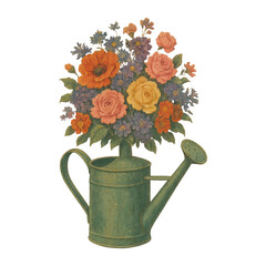 Naklejka premium PNG Vintage floral watering can illustration.