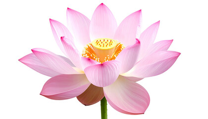 A detailed image of a pink lotus flower with a prominent yellow center, against black