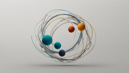 Vibrant Abstract Structure of Dynamic Intertwined Lines and Colorful Spheres, Symbolizing Digital Connectivity, Technological Innovation, and Complex Data Systems