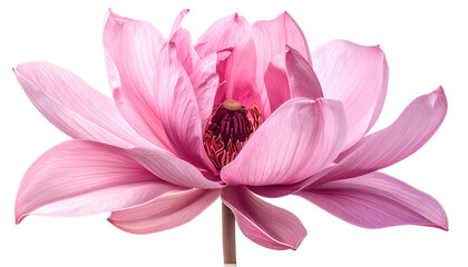 A stunning close-up of a pink lotus flower in full bloom against a black background