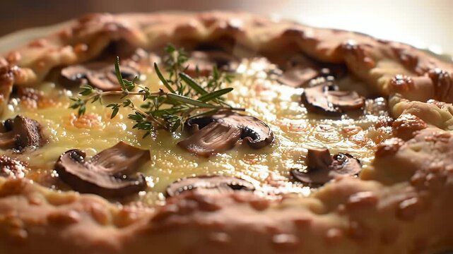 Mushroom and Cheese Tart with Rosemary Garnish, Savory Galette with Cheesy Crust & Fungi Topping