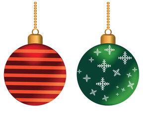 Festive Red and Green Christmas Ornaments &ndash; Holiday Decoration Baubles on White Background