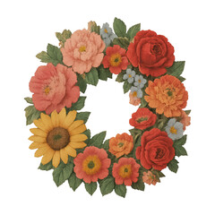 Naklejka premium PNG Vibrant floral wreath illustration