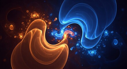 Dynamic abstract creation showcasing swirling energy formations in blue and orange
