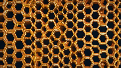 Honeycomb Texture Close-up view of a golden hexagonal pattern, nature's architectural marvel