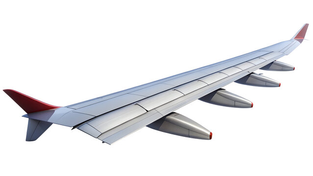Sleek airplane wing soars, embodying travel, engineering, and adventure, perfect for aviation enthusiasts and modern designs
