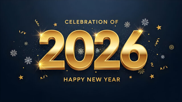 Happy new year 2026 celebration with fireworks on a dark blue festive background