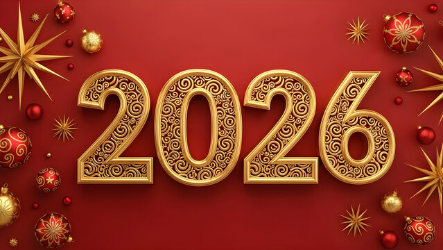 Happy new year 2026 celebration with fireworks on a dark blue festive background