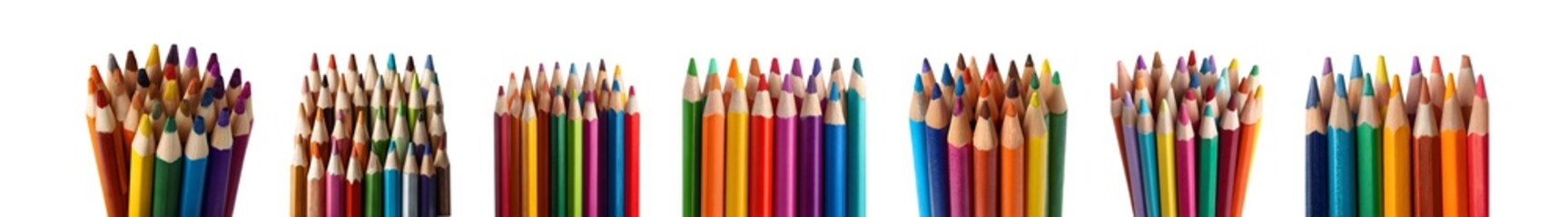 Fototapeta premium A vibrant collection of colored pencils arranged in a fan-like pattern showcasing a spectrum of hues.