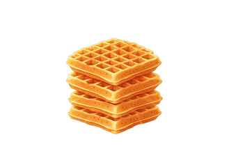 Stack of golden brown square waffles with grid pattern isolated on black background with transparent background cutout