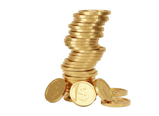 Stack Of Golden Coins On Black Background With Transparent Background Effect Isolated In Studio Lighting