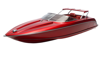 Sleek modern red motorboat offers luxury and speed for water adventures, perfect for summer fun and upscale leisure activities