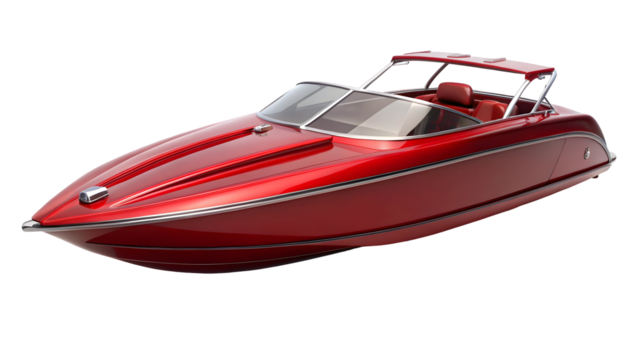 Sleek modern red motorboat offers luxury and speed for water adventures, perfect for summer fun and upscale leisure activities