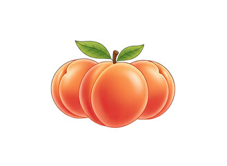 Three Ripe Orange Apricots with Green Leaves Isolated on a Transparent White Background with Smooth Gradients and Subtle Shading