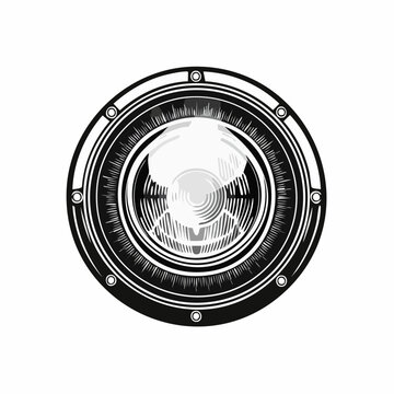 Detailed vector illustration of a round headlight design with concentric circles and rivets