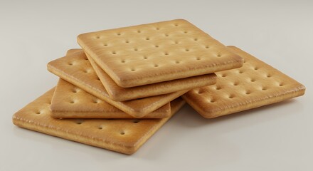 Stack of Golden Square Biscuits with Perforated Surface cracker golden brown