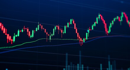 Red and green candlestick stock market chart with blue background candlestick chart financial graph