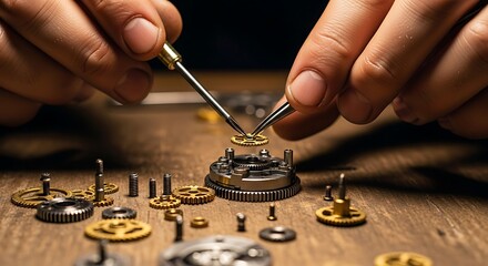 Expertly assembling a complex watch mechanism, precision craftsmanship shown