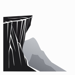 Dramatic Cliffside Landscape Vector Illustration in Black and White Scenery minimal