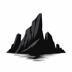 Dramatic dark mountain peak silhouette reflecting on water, conveying strength and nature