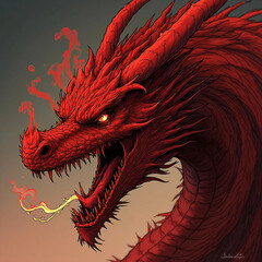 dragon head with red background