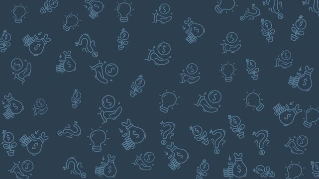 Seamless pattern with light bulb, money bag, hand, and question mark icons