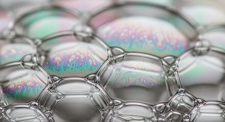 Iridescent Bubbles Forming Abstract Geometric Pattern Macro Photography