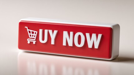 Glossy Red Buy Now Button Featuring Shopping Cart Icon on a Clean White Background Creates an Appealing Online Shopping Experience