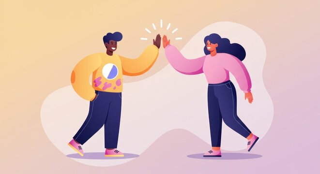Diverse Friends High-Fiving in Celebration of Success and Teamwork. - Powered by Adobe