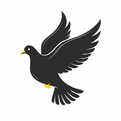 Elegant black dove illustration representing peace, freedom, and hope against a white background