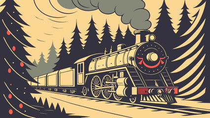 Vintage steam locomotive on a forest railway track