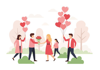 Outdoor Celebration: Man Giving Red Roses as a Sign of Valentine's Love