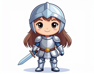 Female knight holding sword with transparent background