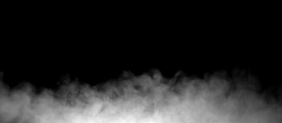 Dense white fog or smoke rising on a dark black background creates a mysterious and moody atmosphere. Ideal for use in design projects, visual effects, horror scenes, or abstract digital artwork.