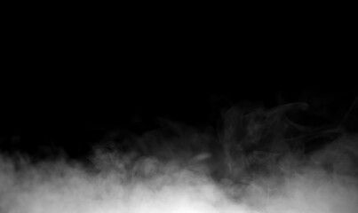 Realistic white dust or smoke cloud rising from the bottom on a black background, perfect for design, editing, digital art, and atmospheric visual effects projects.