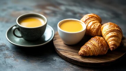 Delicious Coffee and Croissants for a Relaxing Morning Routine and Breakfast Mood
