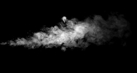White smoke stream on a black background. Abstract vapor and fog texture for overlay, motion design, or cinematic visual effect in creative digital artwork.