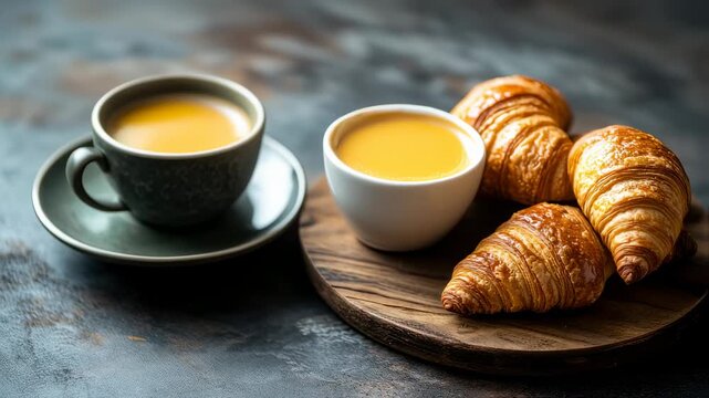 Delicious Coffee and Croissants for a Relaxing Morning Routine and Breakfast Mood
