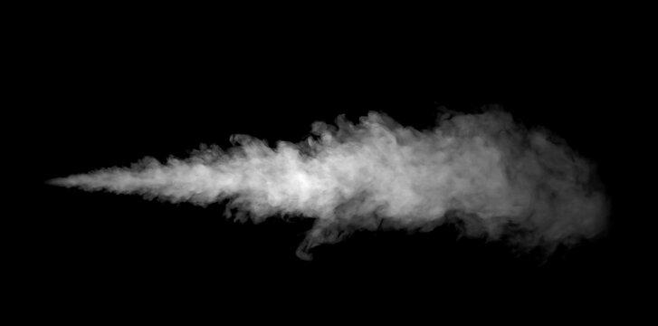 White smoke or vapor jet on a black background, creating a realistic and dynamic texture ideal for visual effects, steam design, or digital backgrounds in creative projects.