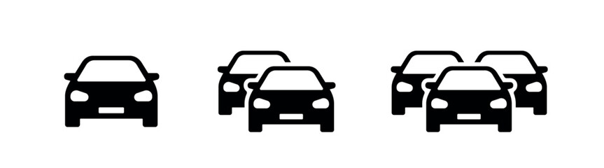 Obraz premium car icon set, traffic jam, automobile symbol, one, two, three cars black vector design elements