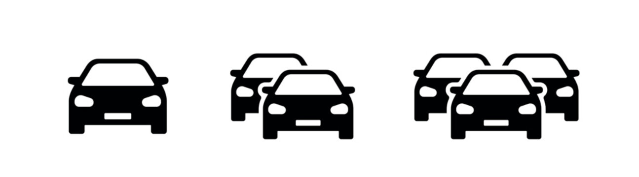 car icon set, traffic jam, automobile symbol, one, two, three cars black vector design elements