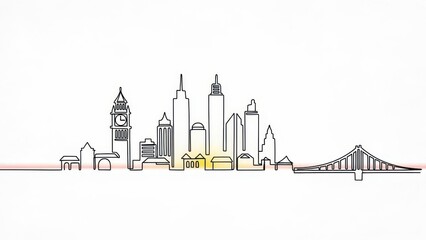 City skyline illustration continuous line drawing of urban landscape vector design for travel and architecture concepts