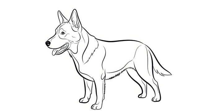 Standing Australian Cattle Dog line art vector illustration of a herding dog breed isolated on white background