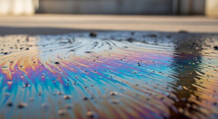 Fototapeta premium Iridescent Oil Slick on Pavement A Colorful Environmental Hazard 2.