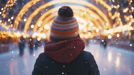Back View of Ice Skater Looking at Light Tunnel
