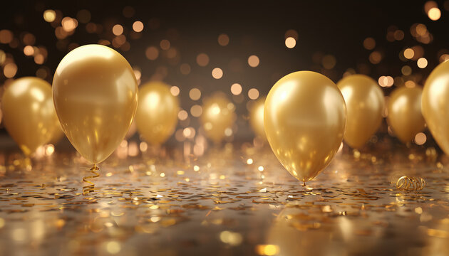 Celebrate with shimmering gold balloons and confetti, ideal for birthdays, anniversaries, or festive events bringing a touch of elegance and joy